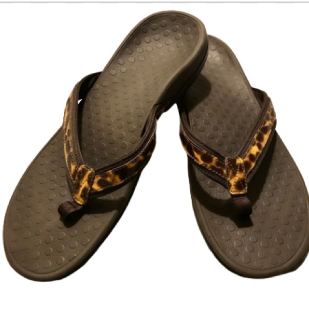 Vionic Tide II Brown Leopard Flip Flop Sandals 10 - Picture 2 of 4